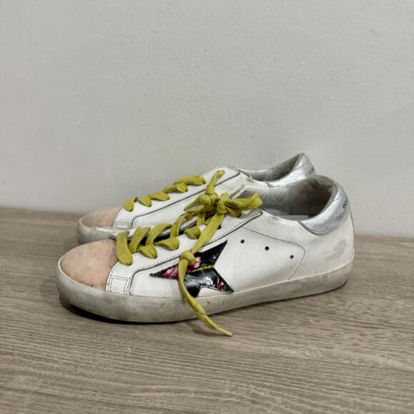 Golden Goose Super-Star Sneakers with Blush Suede and Floral Star White EU 36 - Picture 2 of 7